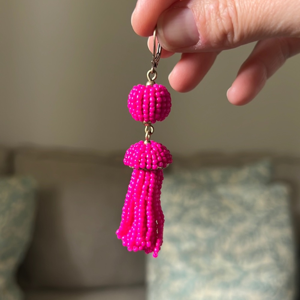 Hot pink beaded tiered earrings